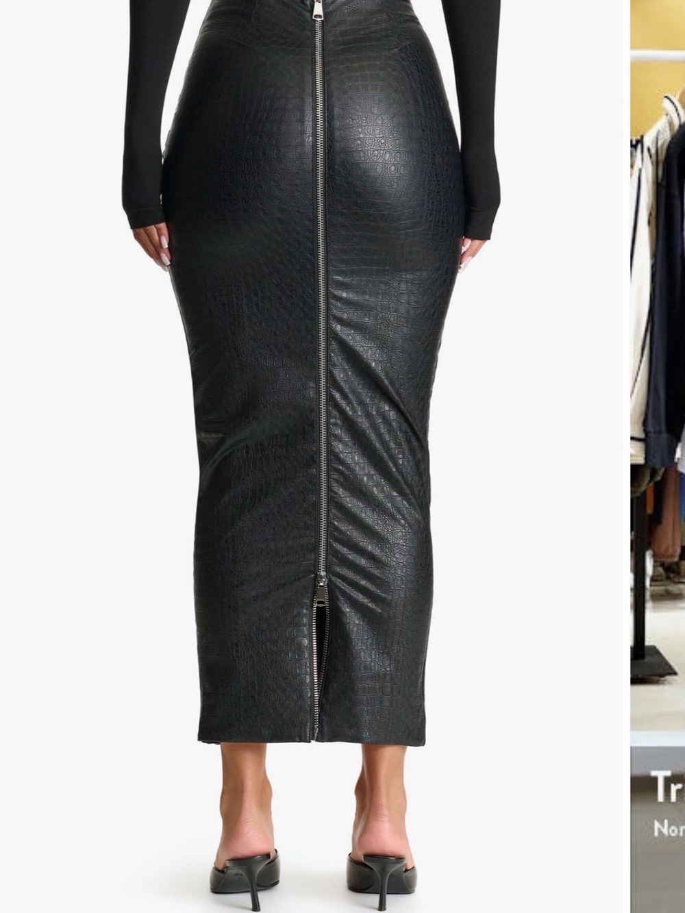 naked wardrobe Black Croc-Embossed Midi Pencil Skirt - Picture 7 of 9
